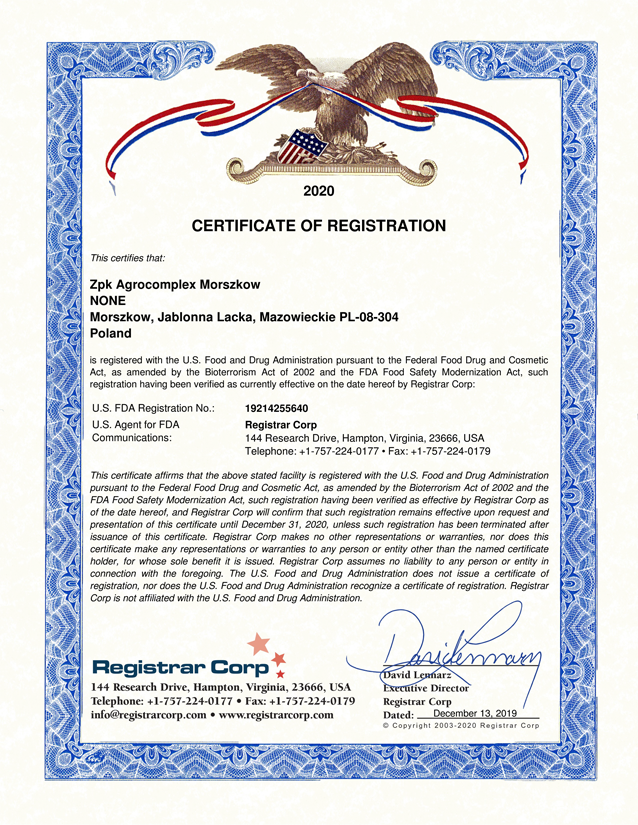 Certificate of registration