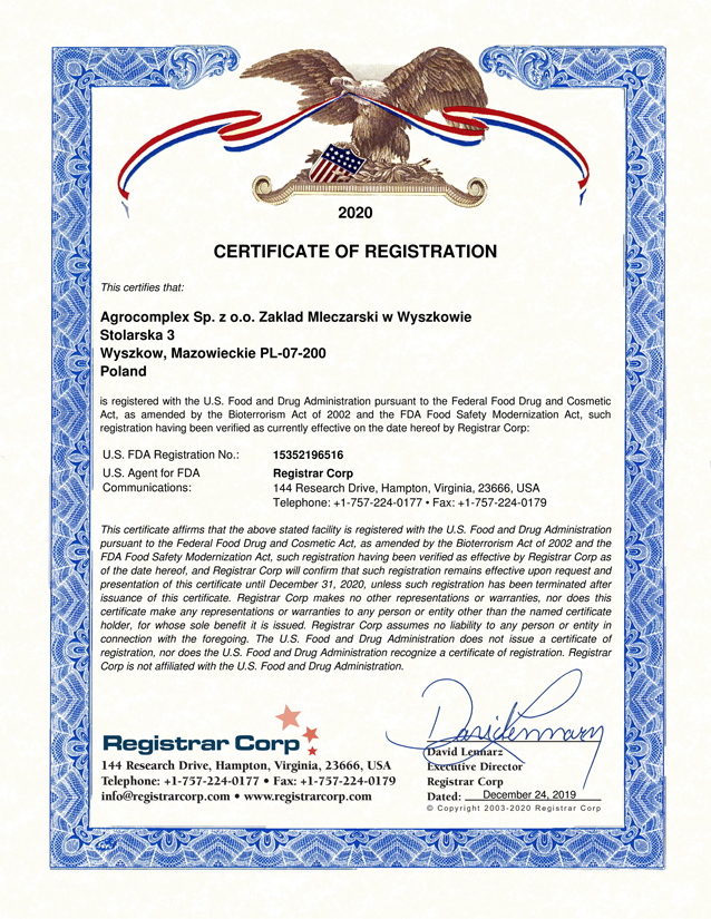 Certificate of registration