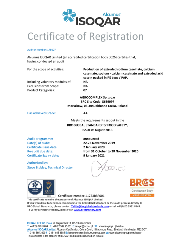 Certificate of registration